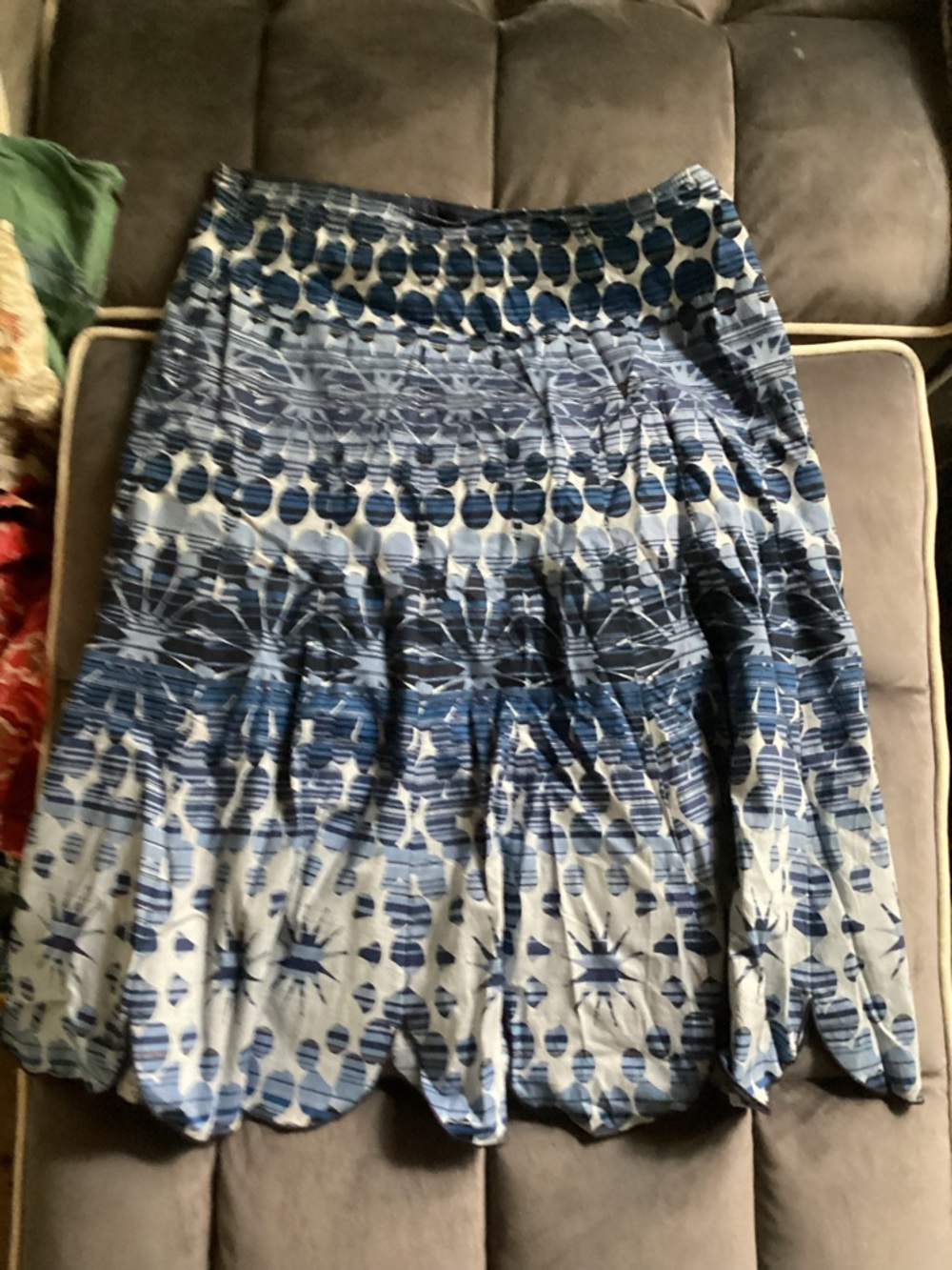 Coldwater Creek Blue Patterned Scallop-Hem Skirt